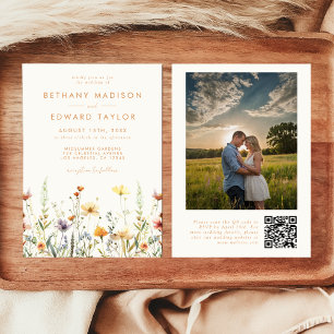 Rustic Wildflower QR Code Photo Wedding Invitation