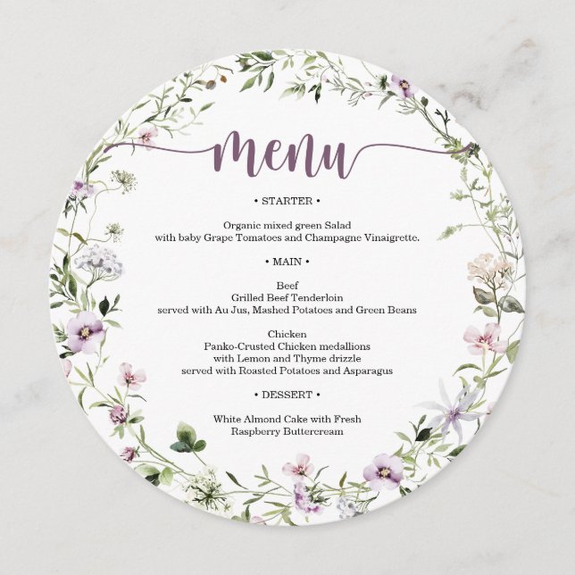 Rustic Wildflower Round Bridal Shower Menu (Front)