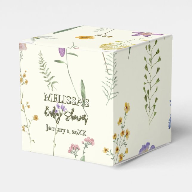 Rustic wildflower sage green baby shower favor box (Front Side)