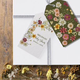 Rustic wildflower sage green baby shower gift tags