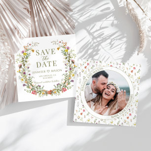 Rustic wildflower Save the Date photo invitation