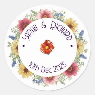 Rustic Wildflower Spring Wedding, Romantic Garden  Classic Round Sticker