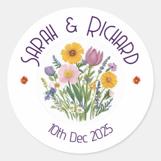 Rustic Wildflower Spring Wedding, Romantic Garden  Classic Round Sticker