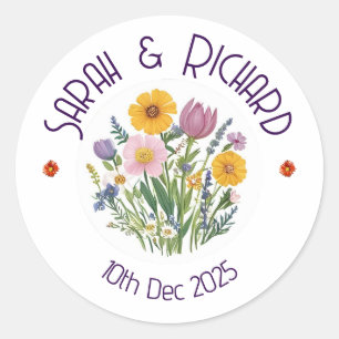 Rustic Wildflower Spring Wedding, Romantic Garden  Classic Round Sticker