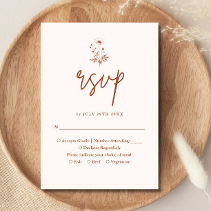 Rustic Wildflower Terracotta Boho Floral Wedding RSVP Card