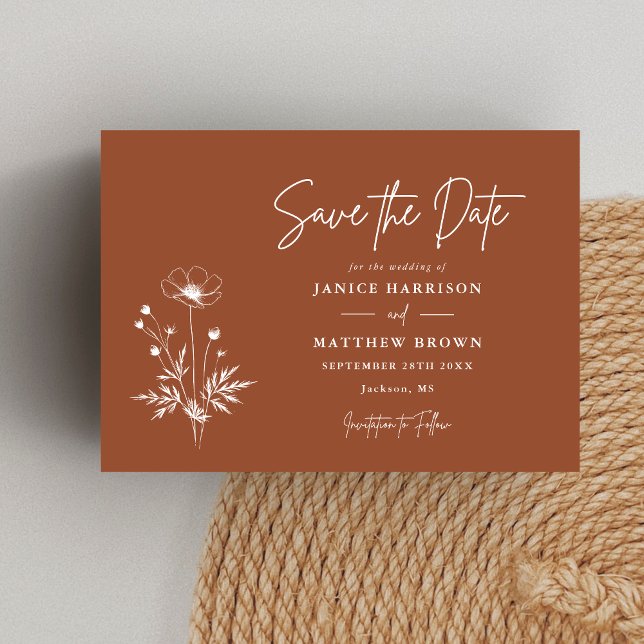 Rustic Wildflower Terracotta Boho Photo Wedding Save The Date (Creator Uploaded)