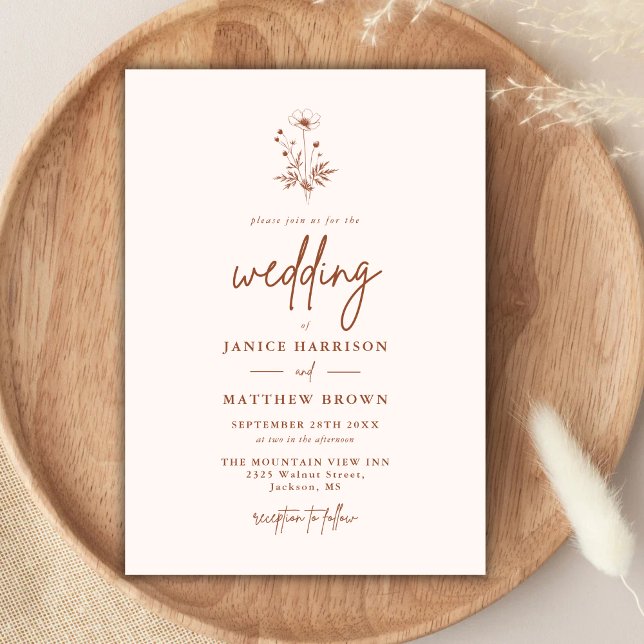 Rustic Wildflower Terracotta Boho Wedding Invitation (Creator Uploaded)