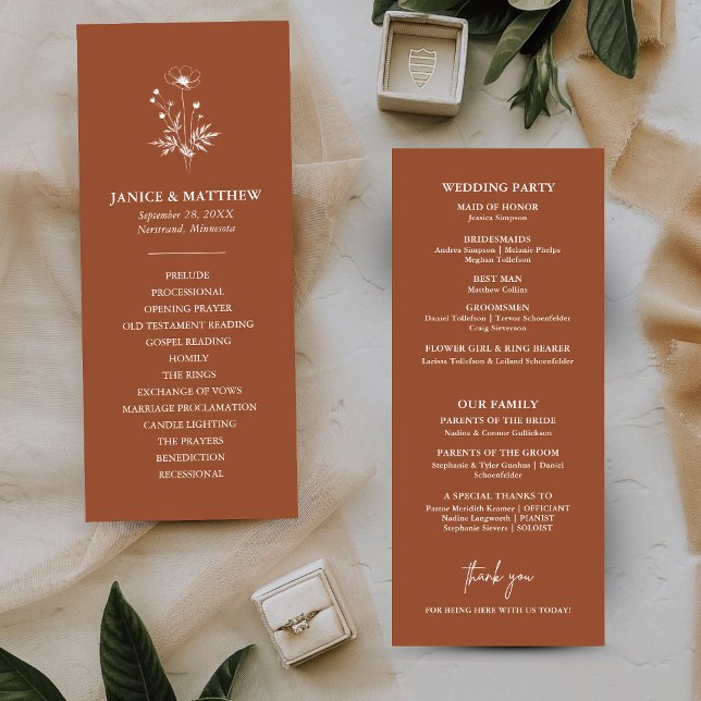 Rustic Wildflower Terracotta Boho Wedding Program (Creator Uploaded)