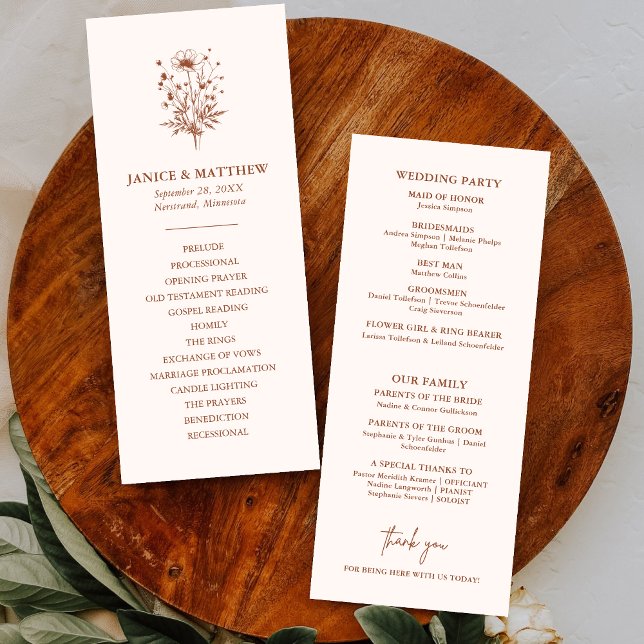 Rustic Wildflower Terracotta Boho Wedding Program (Creator Uploaded)