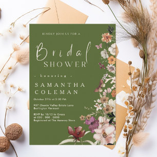 Rustic Wildflower Theme Moss Green Bridal Shower Invitation