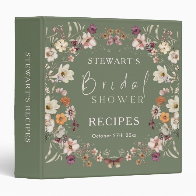 Rustic Wildflower Theme Sage Green Bridal Shower Binder (Front/Spine)