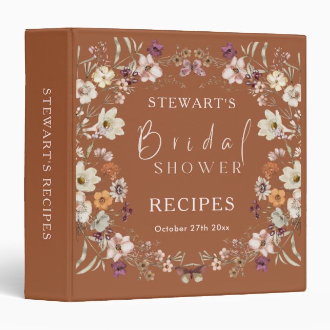 Rustic Wildflower Theme Terracotta Bridal Shower Binder (Front/Spine)