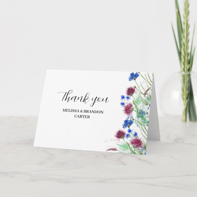 Rustic Wildflower Thistle Wedding Thank you  (Front)