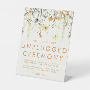 Rustic Wildflower Unplugged Ceremony Pedestal Sign