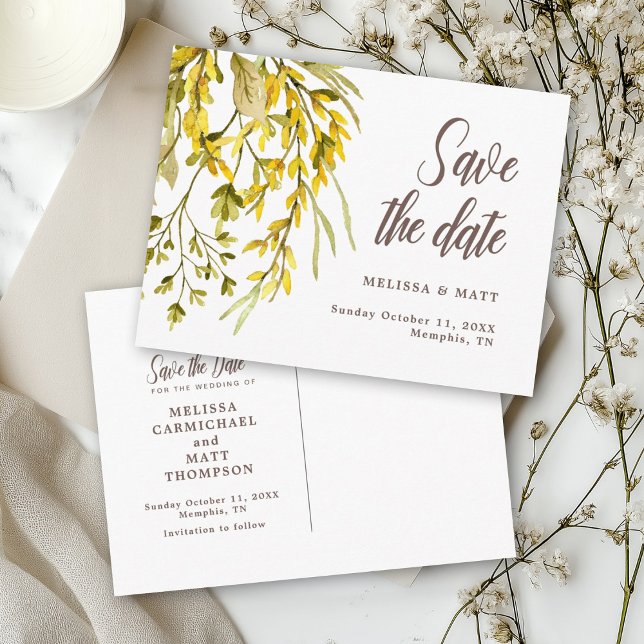 Rustic Wildflower Watercolor Save the date Wedding Announcement Postcard (Creator Uploaded)