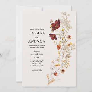 Rustic Wildflower Watercolor Wedding Invitation