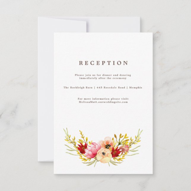 Rustic Wildflower Watercolor Wreath Reception Card (Front)
