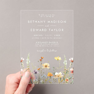 Rustic Wildflower Wedding Acrylic Invitations