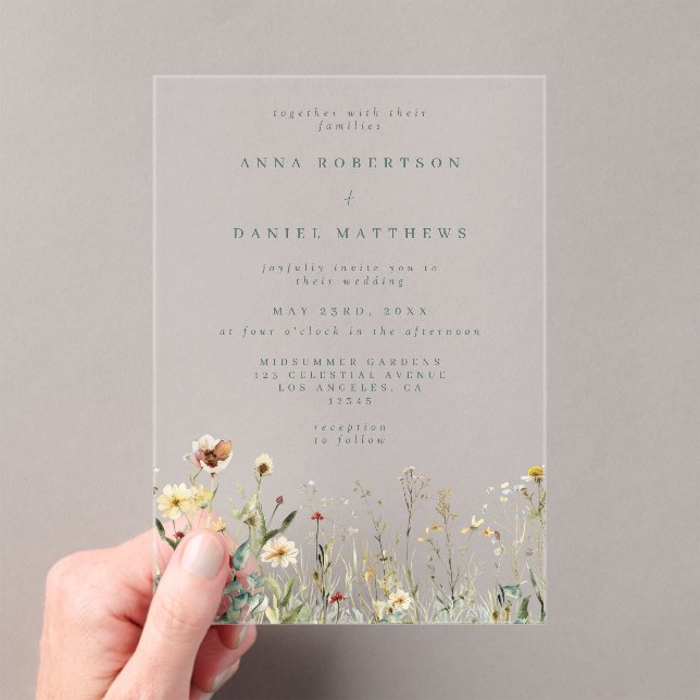 Rustic Wildflower Wedding Acrylic Invitations (Insitu (Handheld))