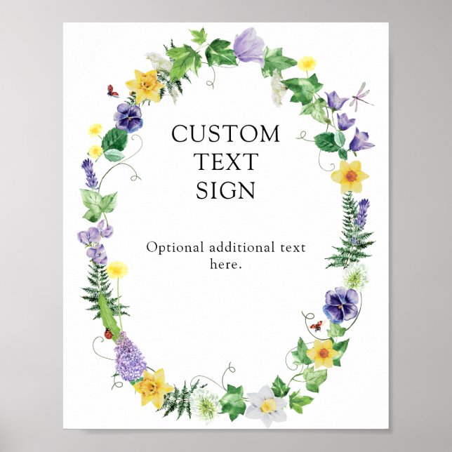 Rustic Wildflower Wedding Custom Text Poster (Front)