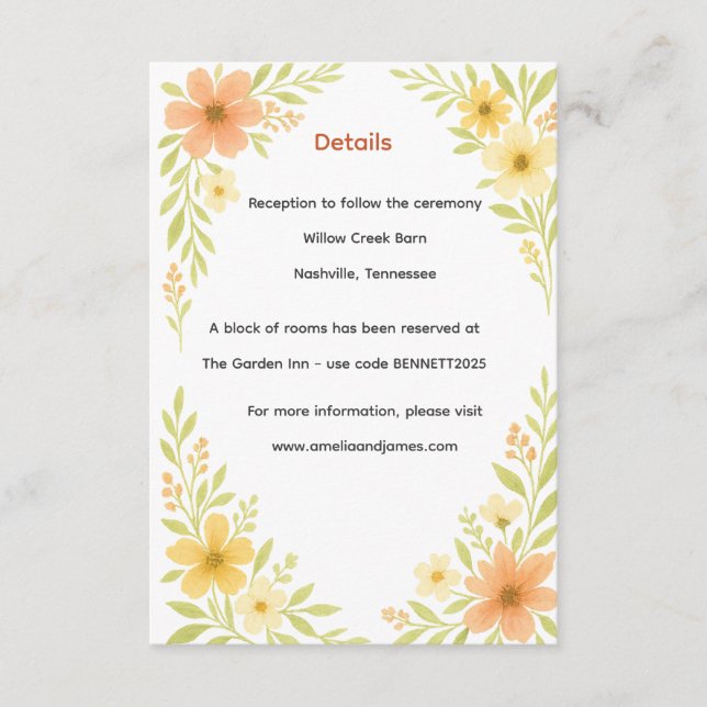 Rustic Wildflower Wedding Enclosure Card (Front)