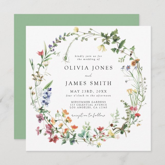 Rustic Wildflower Wedding Invitation (Front/Back)