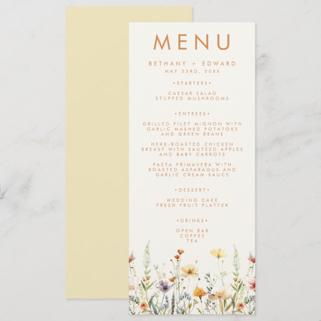 Rustic Wildflower Wedding Menu (Front/Back)