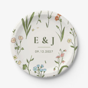 Rustic Wildflower Wedding Personalized Floral Paper Plate