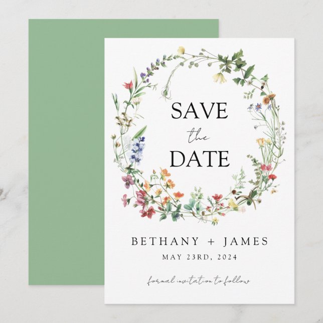 Rustic Wildflower Wedding Save The Date (Front/Back)