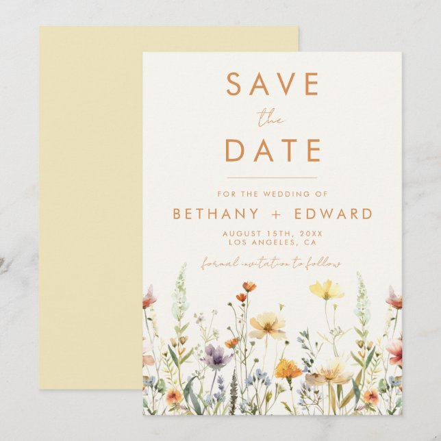 Rustic Wildflower Wedding Save The Date (Front/Back)