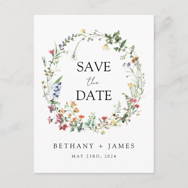 Rustic Wildflower Wedding Save the Date Postcard (Front)