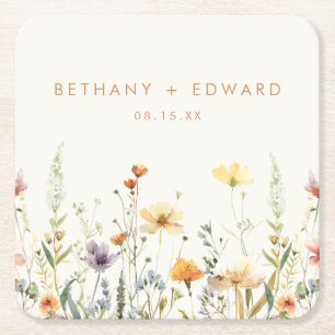 Rustic Wildflower Wedding Square Paper Coaster