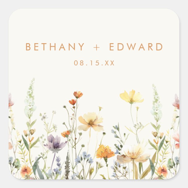 Rustic Wildflower Wedding  Square Sticker (Front)