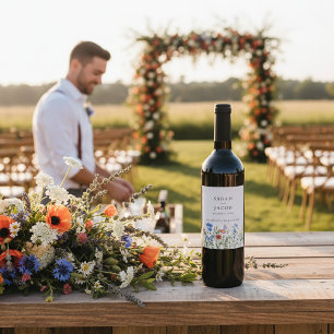 Rustic Wildflower Wedding Wine Label