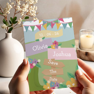Rustic Wildflower with Bunting Signs Save The Date Invitation