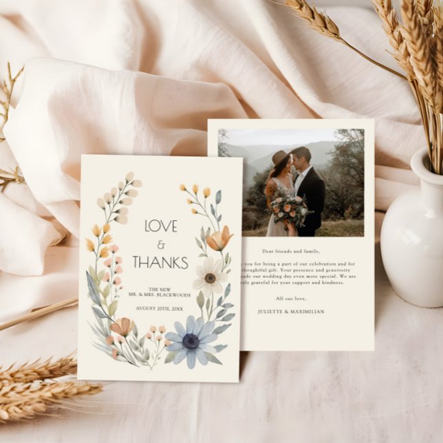 Rustic Wildflower Wreath Garden Wedding Thank You Card (Creator Uploaded)