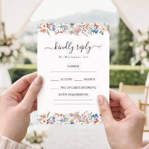Rustic Wildflowers Bohemian Wedding RSVP Cards