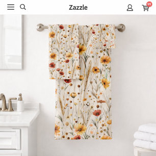 Rustic Wildflowers - Boho Fall Floral Pattern Bath Towel Set