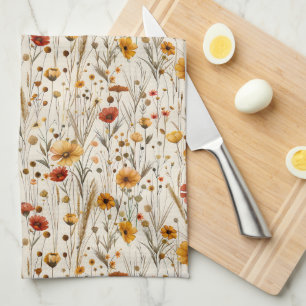 Rustic Wildflowers - Boho Fall Floral Pattern Kitchen Towel