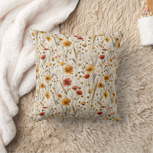 Rustic Wildflowers - Boho Fall Floral Pattern Throw Pillow