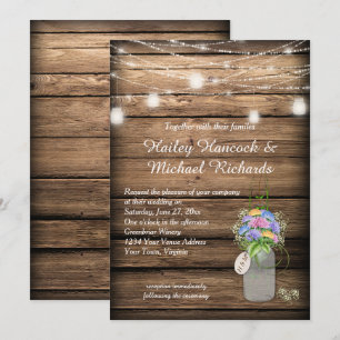 Rustic Wildflowers Bouquet Mason Jar Wedding   Invitation