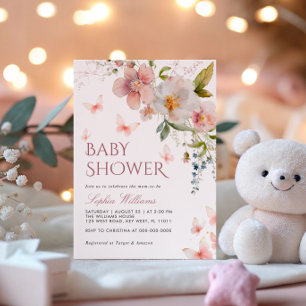 Rustic Wildflowers Butterflies Baby Shower Invitation