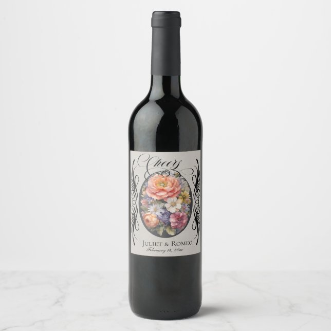 Rustic Wildflowers Cheers Wine Label (Front)