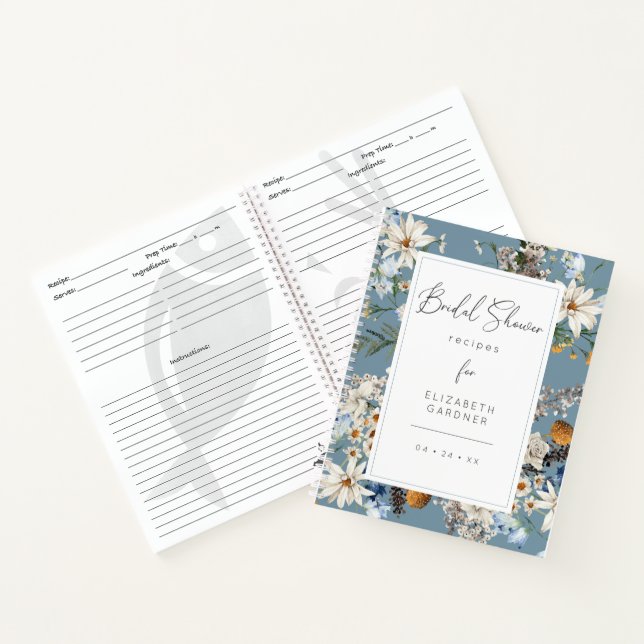 Rustic Wildflowers Daisies Bridal Shower Recipes Notebook (Inside)