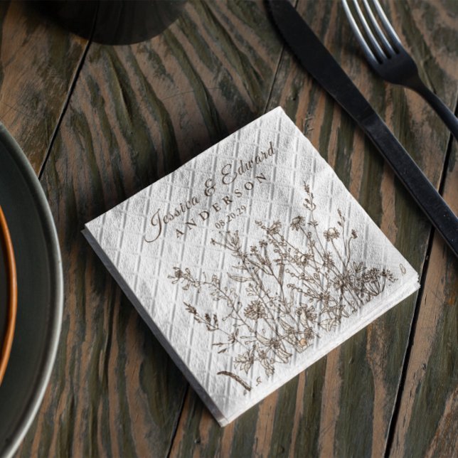 Rustic Wildflowers Earthy Floral Personalized Napkin (Creator Uploaded)
