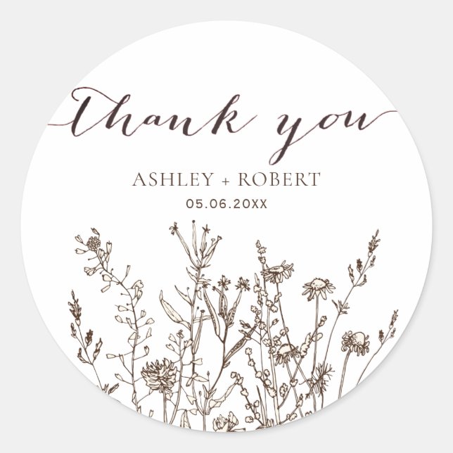 Rustic Wildflowers Fall Meadow Wedding Favour Classic Round Sticker (Front)