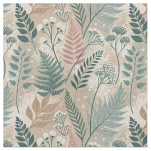 Rustic Wildflowers & Fern Foliage Botanical Design Fabric