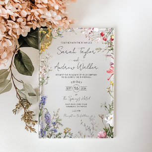 Rustic Wildflowers Floral Wedding Acrylic Invitations