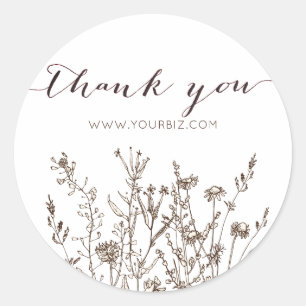Rustic Wildflowers Herb Earthy Floral Thank You Classic Round Sticker