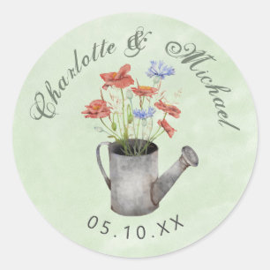 Rustic wildflowers in a water can wedding classic  classic round sticker